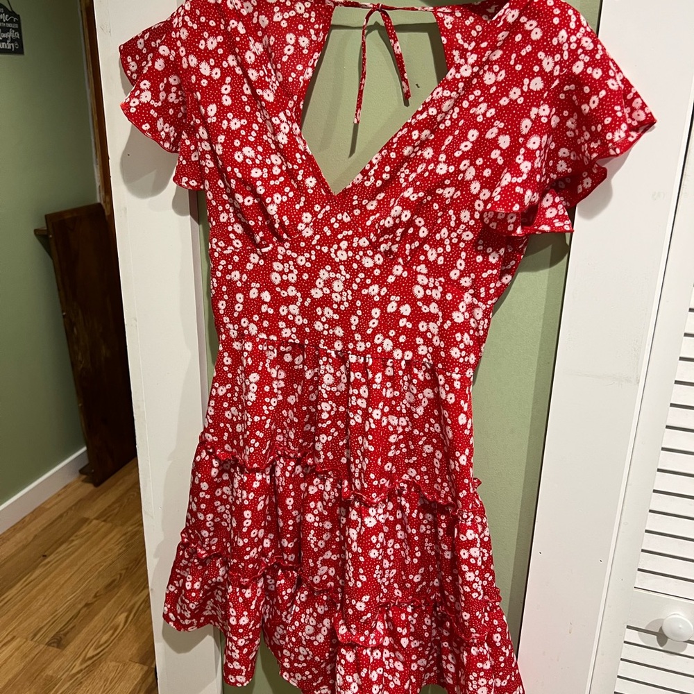 SHEIN Red and White Floral Dress